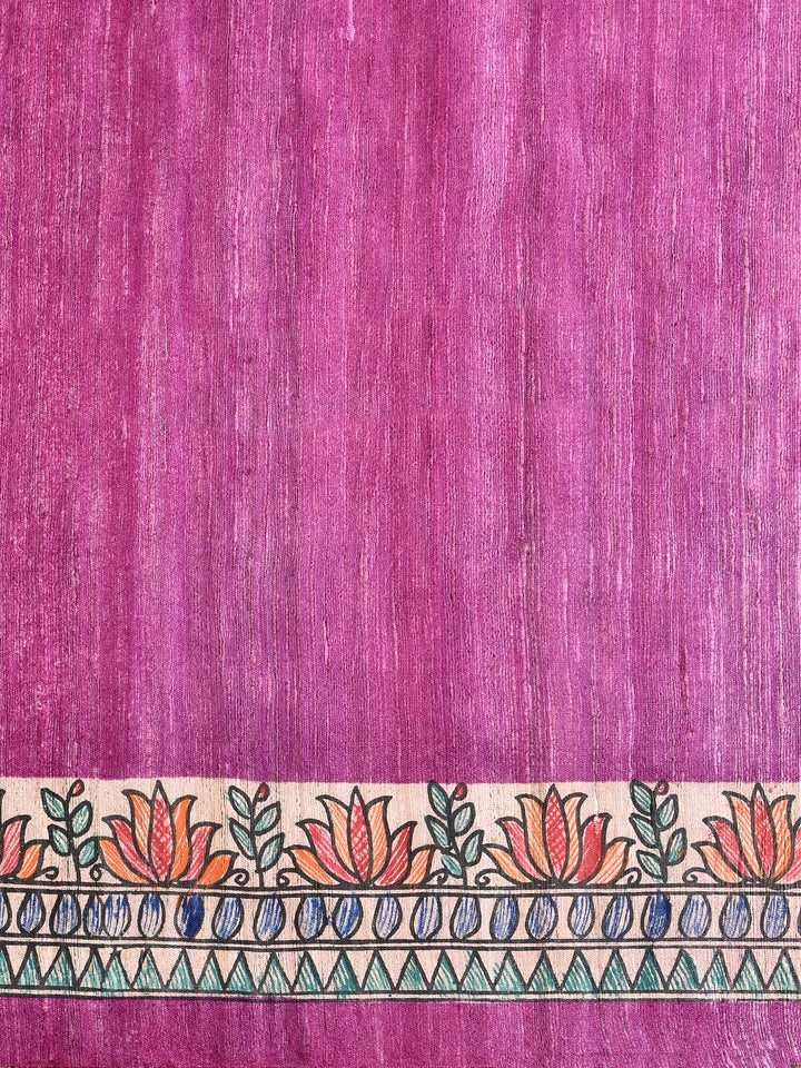 KIMANI : MADHUBANI HAND PAINTED PURE GHICHA TUSSAR SILK SAREE