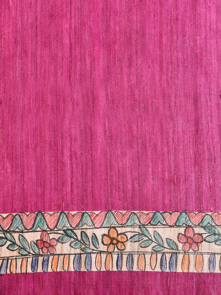 GOMU : MADHUBANI HAND PAINTED PURE GHICHA TUSSAR SILK SAREE