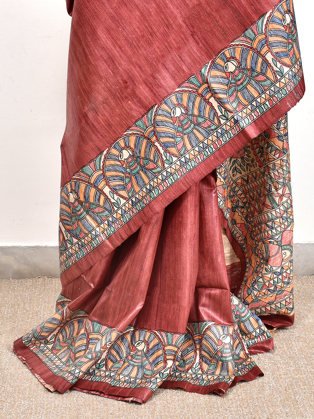 BINITA : MADHUBANI HAND PAINTED PURE GHICHA TUSSAR SILK SAREE
