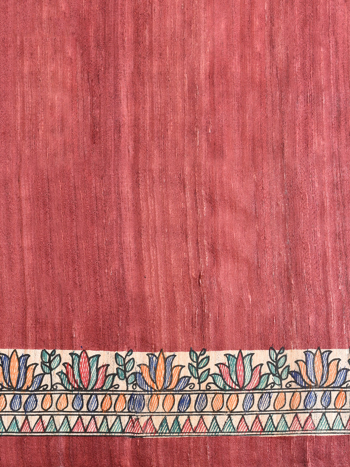 BINITA : MADHUBANI HAND PAINTED PURE GHICHA TUSSAR SILK SAREE