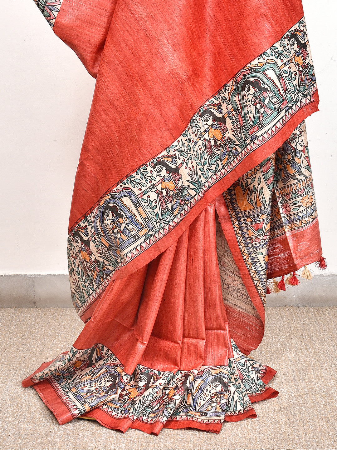 ISHITA : MADHUBANI HAND PAINTED PURE GHICHA TUSSAR SILK SAREE