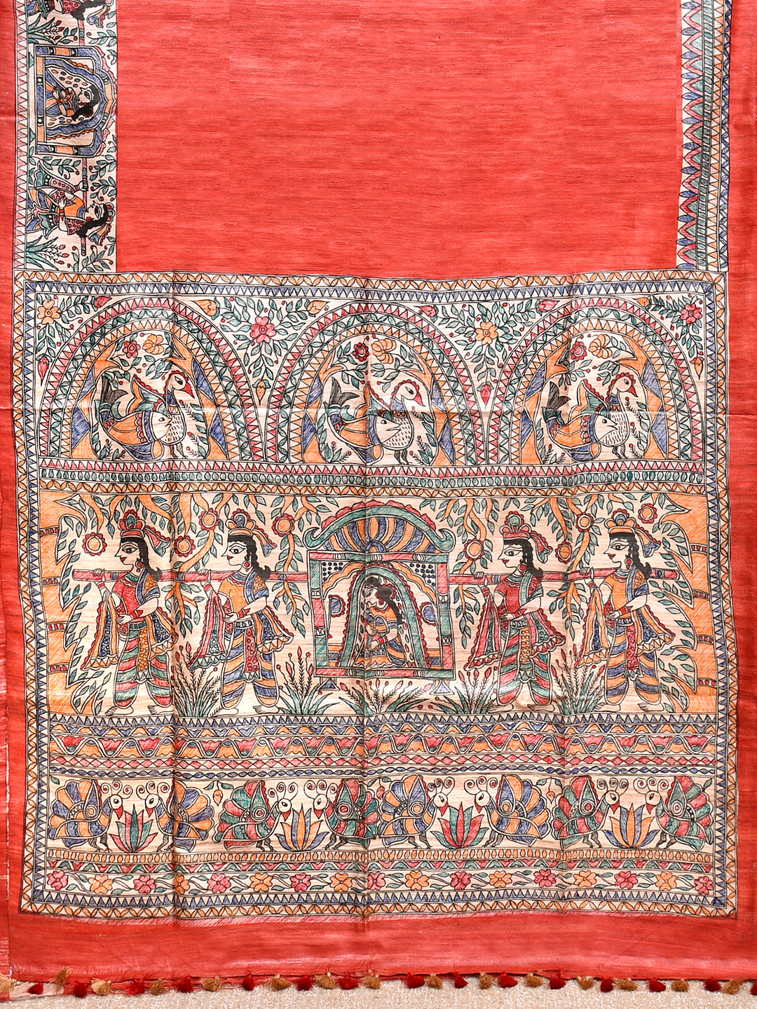 ISHITA : MADHUBANI HAND PAINTED PURE GHICHA TUSSAR SILK SAREE