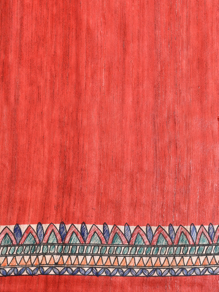 ISHITA : MADHUBANI HAND PAINTED PURE GHICHA TUSSAR SILK SAREE