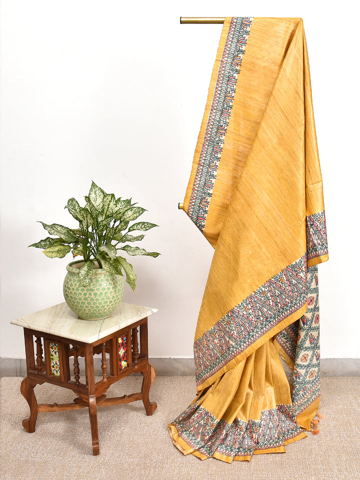 MAYURI : MADHUBANI HAND PAINTED PURE GHICHA TUSSAR SILK SAREE