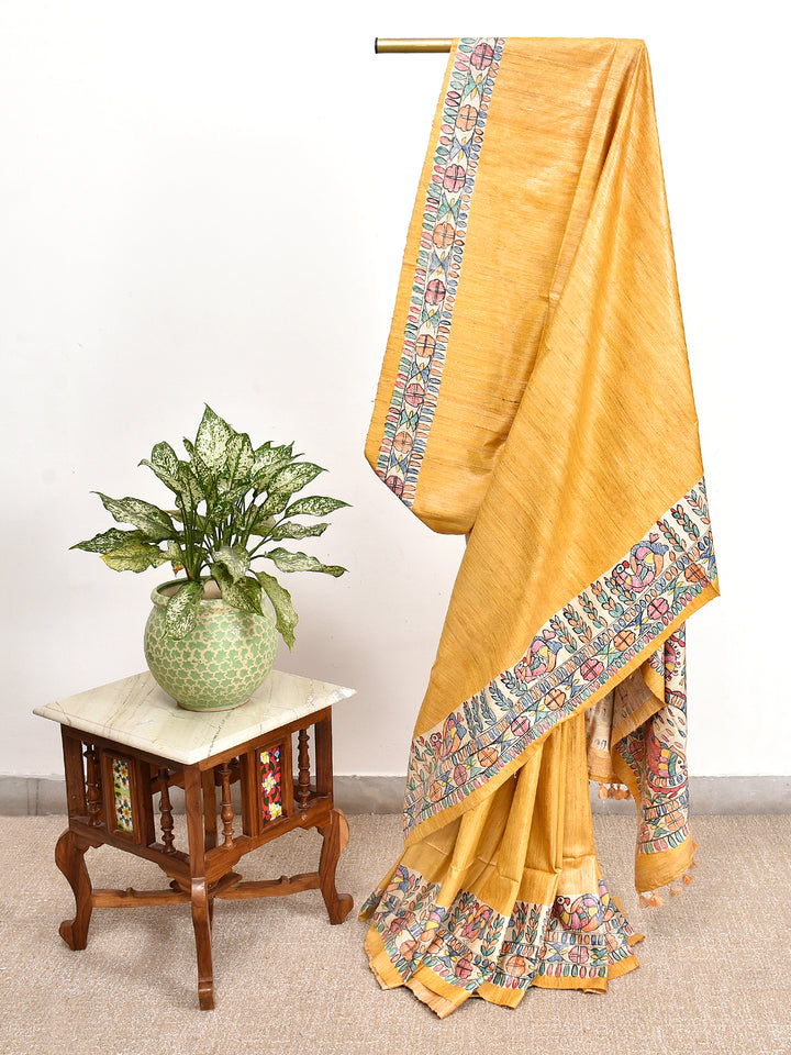SUPRIYA : MADHUBANI HAND PAINTED PURE GHICHA TUSSAR SILK SAREE