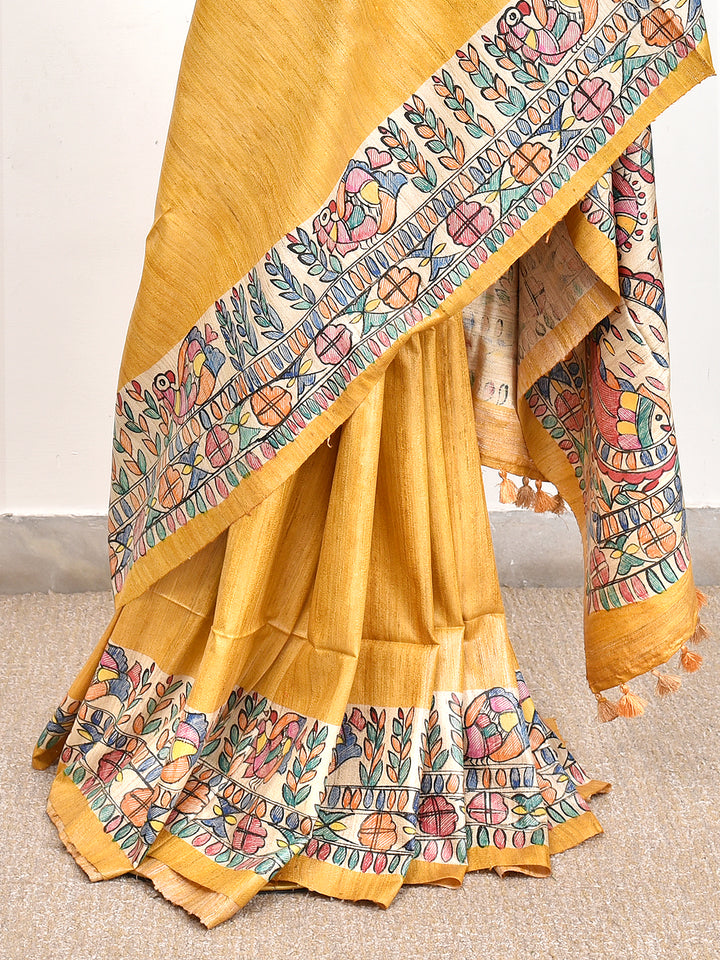 SUPRIYA : MADHUBANI HAND PAINTED PURE GHICHA TUSSAR SILK SAREE