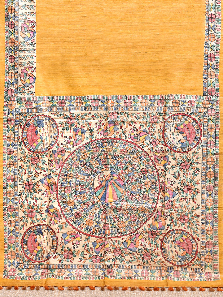 SUPRIYA : MADHUBANI HAND PAINTED PURE GHICHA TUSSAR SILK SAREE