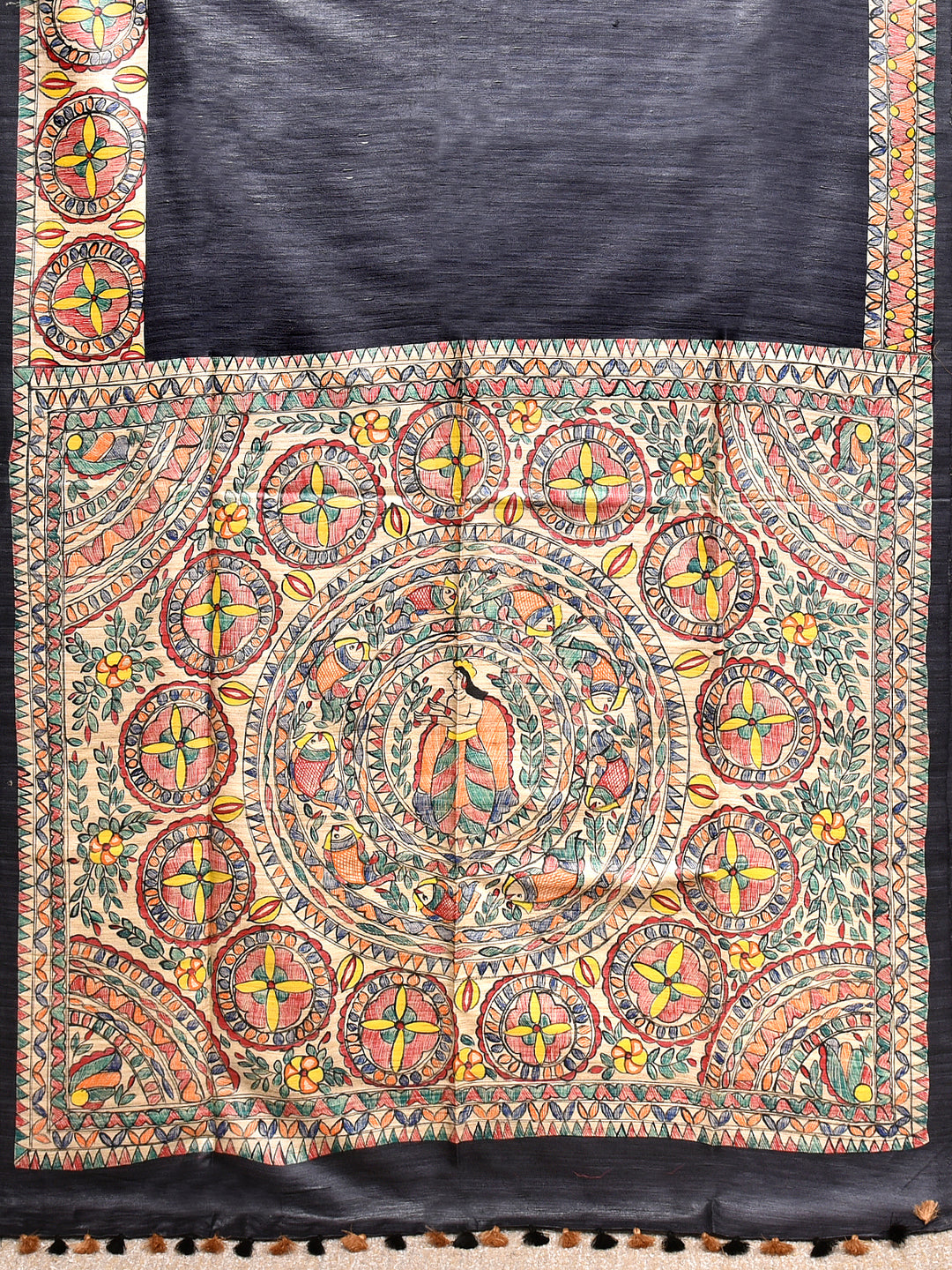 BHAGYA : MADHUBANI HAND PAINTED PURE GHICHA TUSSAR SILK SAREE
