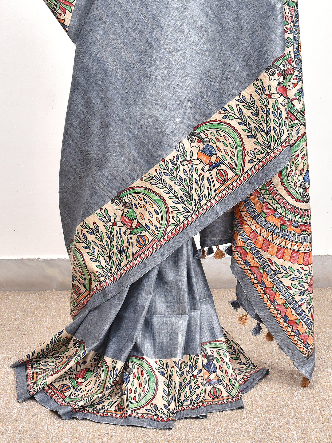 SHYAMA : MADHUBANI HAND PAINTED PURE GHICHA TUSSAR SILK SAREE