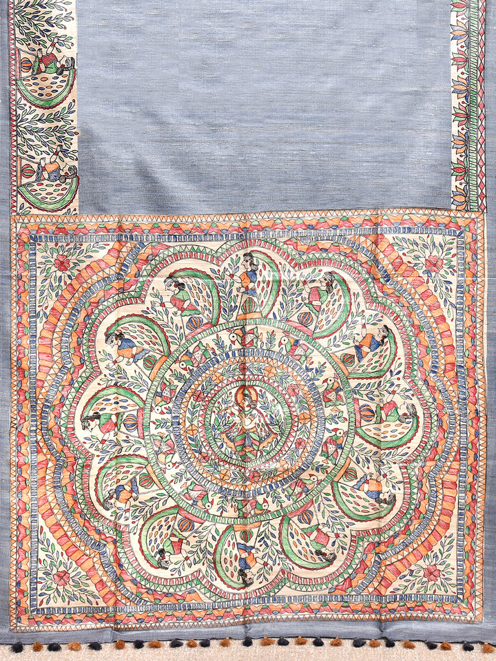 SHYAMA : MADHUBANI HAND PAINTED PURE GHICHA TUSSAR SILK SAREE