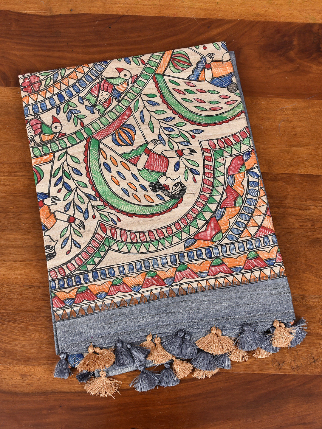 SHYAMA : MADHUBANI HAND PAINTED PURE GHICHA TUSSAR SILK SAREE