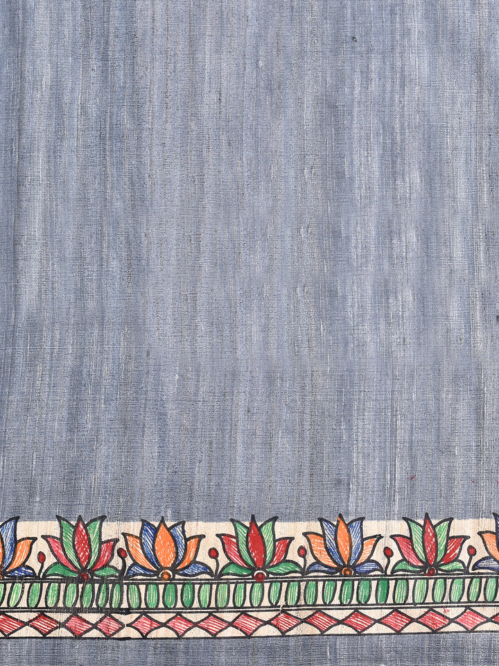 SHYAMA : MADHUBANI HAND PAINTED PURE GHICHA TUSSAR SILK SAREE