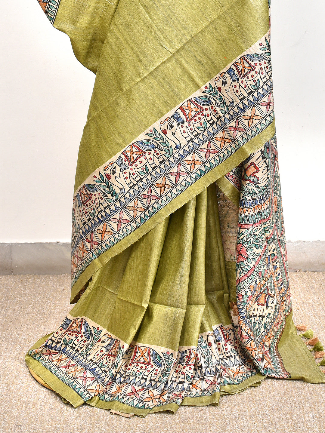 BHAMA : MADHUBANI HAND PAINTED PURE GHICHA TUSSAR SILK SAREE