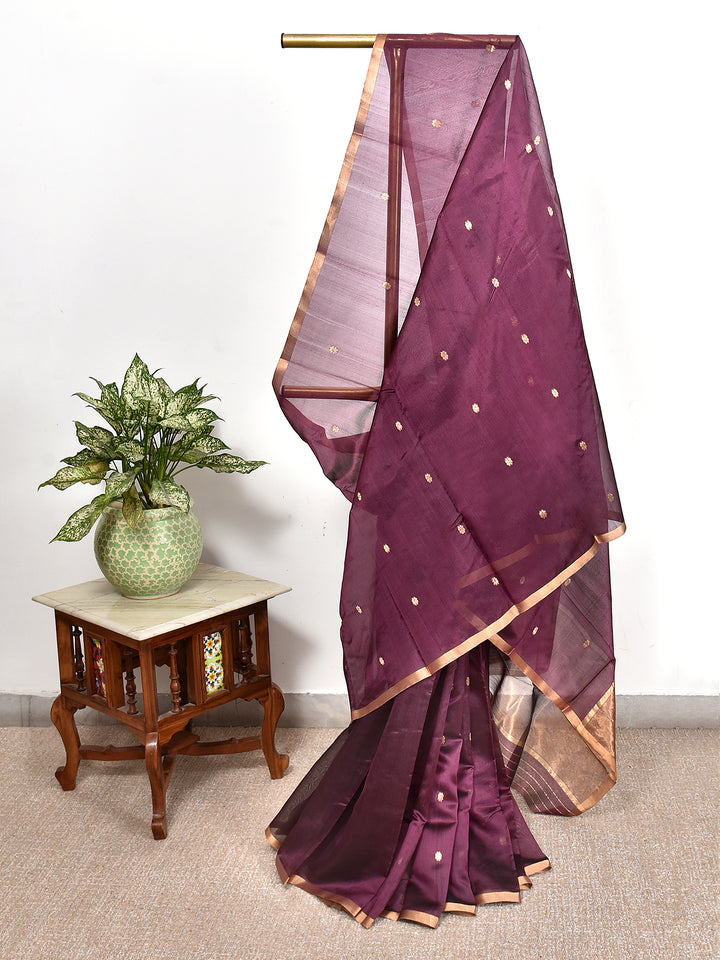 NUMISHKA : HANDWOVEN CHANDERI SILK SAREE WITH ZARI BOOTIS ALL OVER