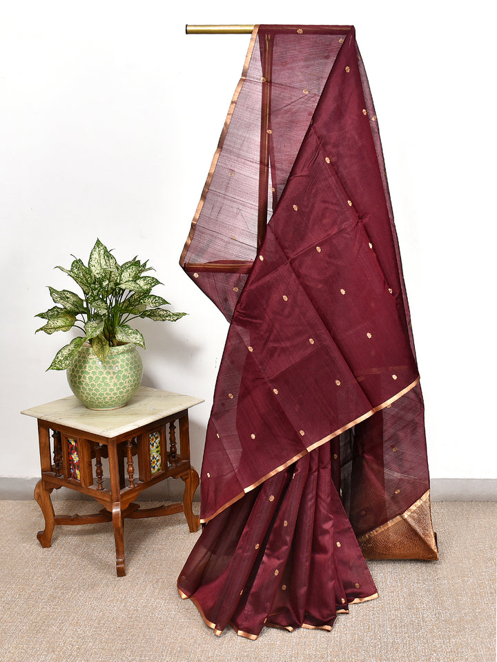 SARISKA : HANDWOVEN CHANDERI SILK SAREE WITH ZARI BOOTIS ALL OVER