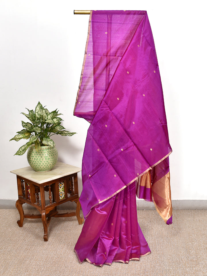 TULJA : HANDWOVEN CHANDERI SILK SAREE WITH ZARI BOOTIS ALL OVER