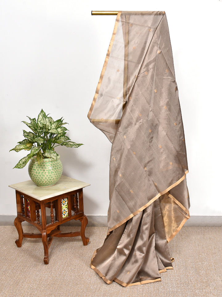 SHABNAMI : HANDWOVEN CHANDERI SILK SAREE WITH ZARI BOOTIS ALL OVER