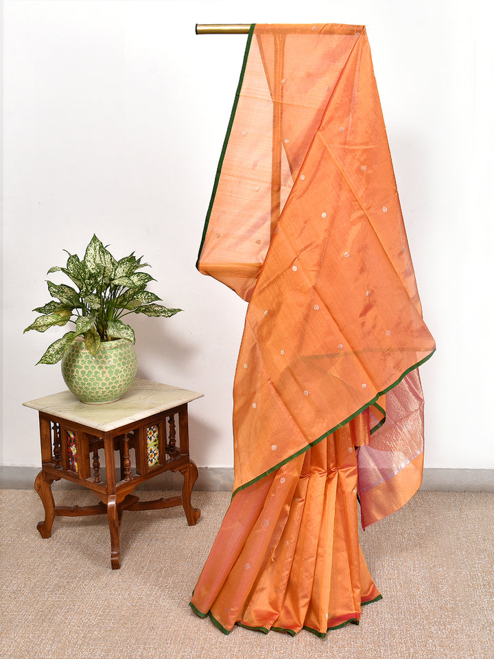 INDRIYA : HANDWOVEN CHANDERI SILK SAREE WITH ZARI BOOTIS ALL OVER