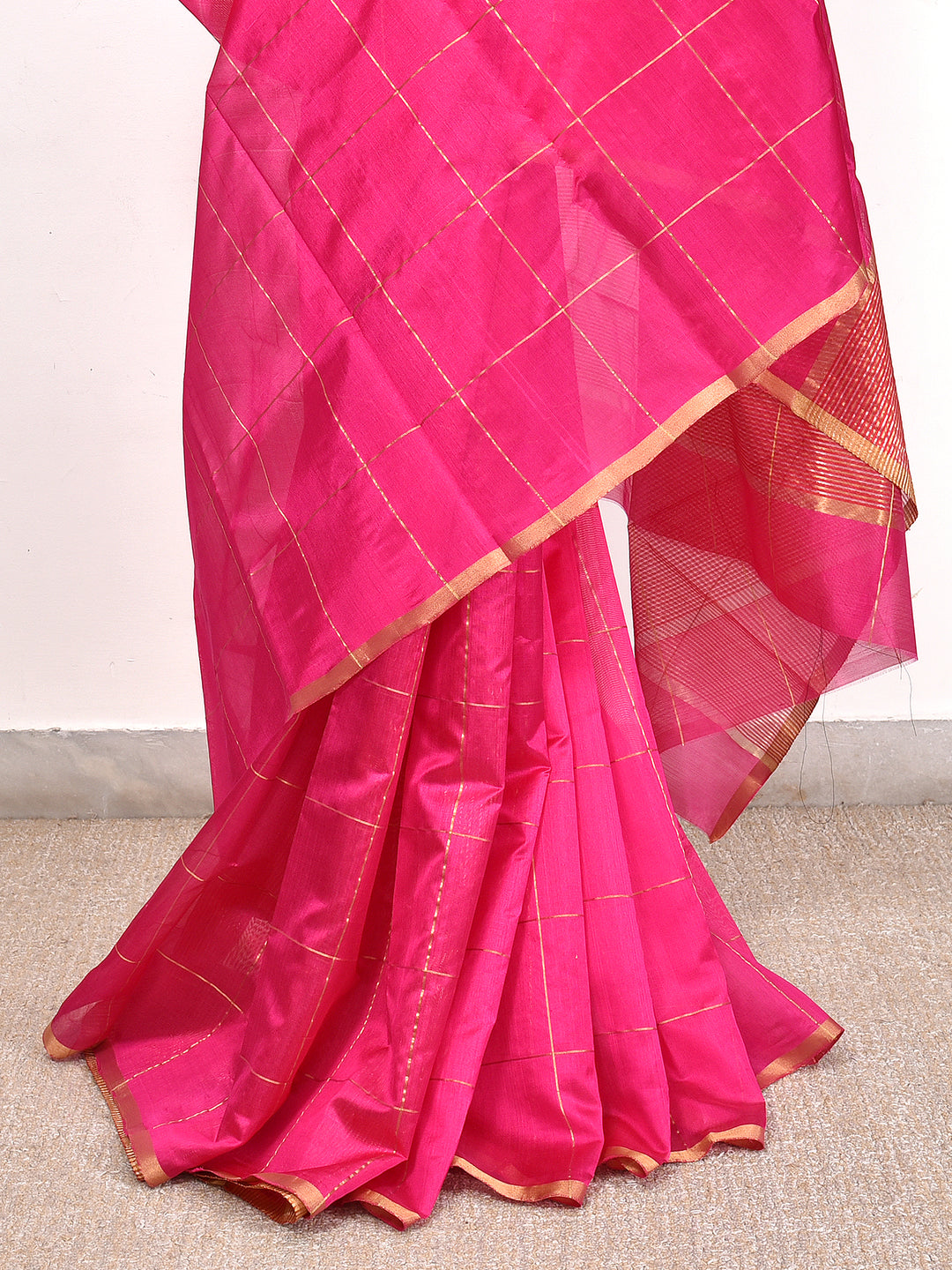 DEHAL : HANDWOVEN PATTU ZARI CHECKS CHANDERI SILK SAREE