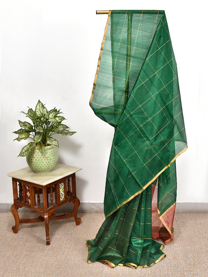 ABHISHYA : HANDWOVEN PATTU ZARI CHECKS CHANDERI SILK SAREE
