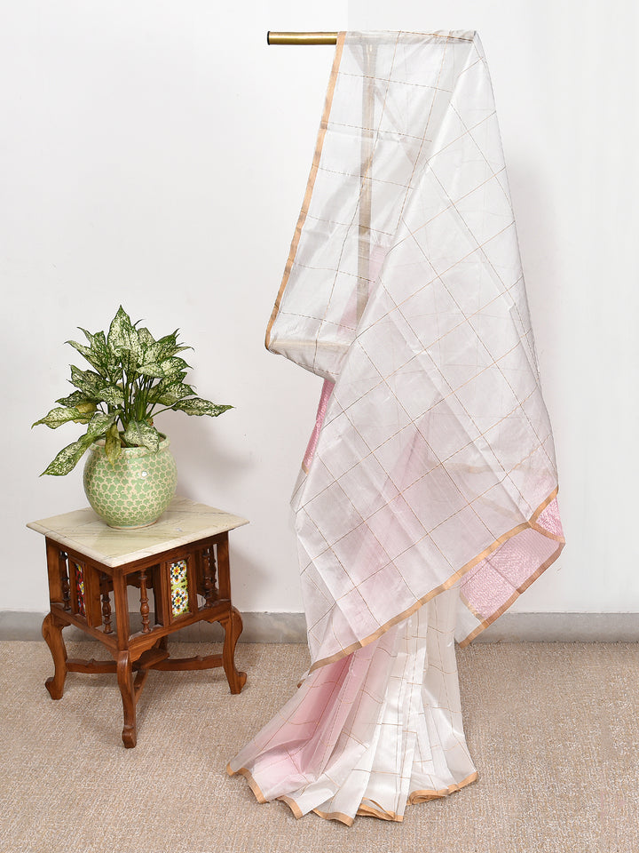SHANTI : HANDWOVEN PATTU ZARI CHECKS CHANDERI SILK SAREE
