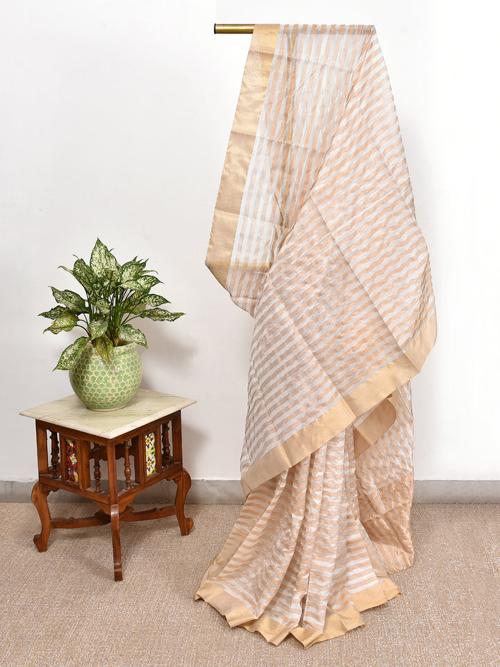 SURMA: HANDWOVEN ZARI BY PATTU STRIPES CHANDERI SILK SAREE