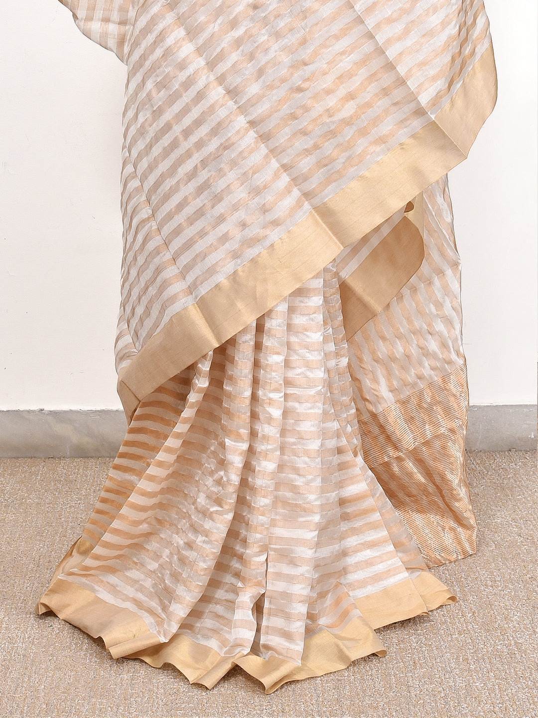 SURMA: HANDWOVEN ZARI BY PATTU STRIPES CHANDERI SILK SAREE