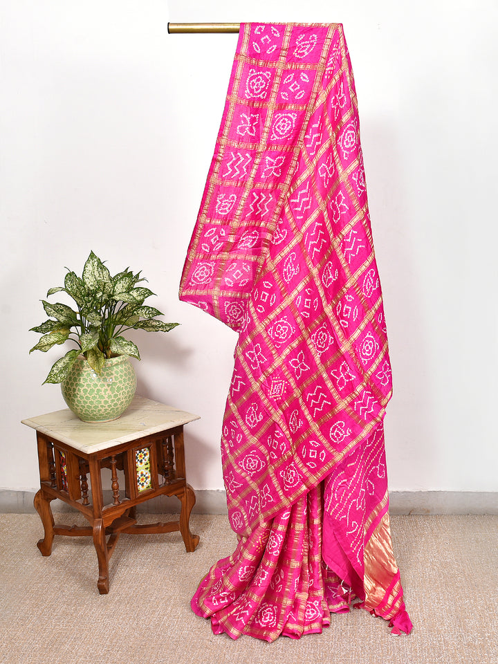 SUBHALI : HAND BANDHANI PURE GAJJI SILK GHARCHOLA SAREE