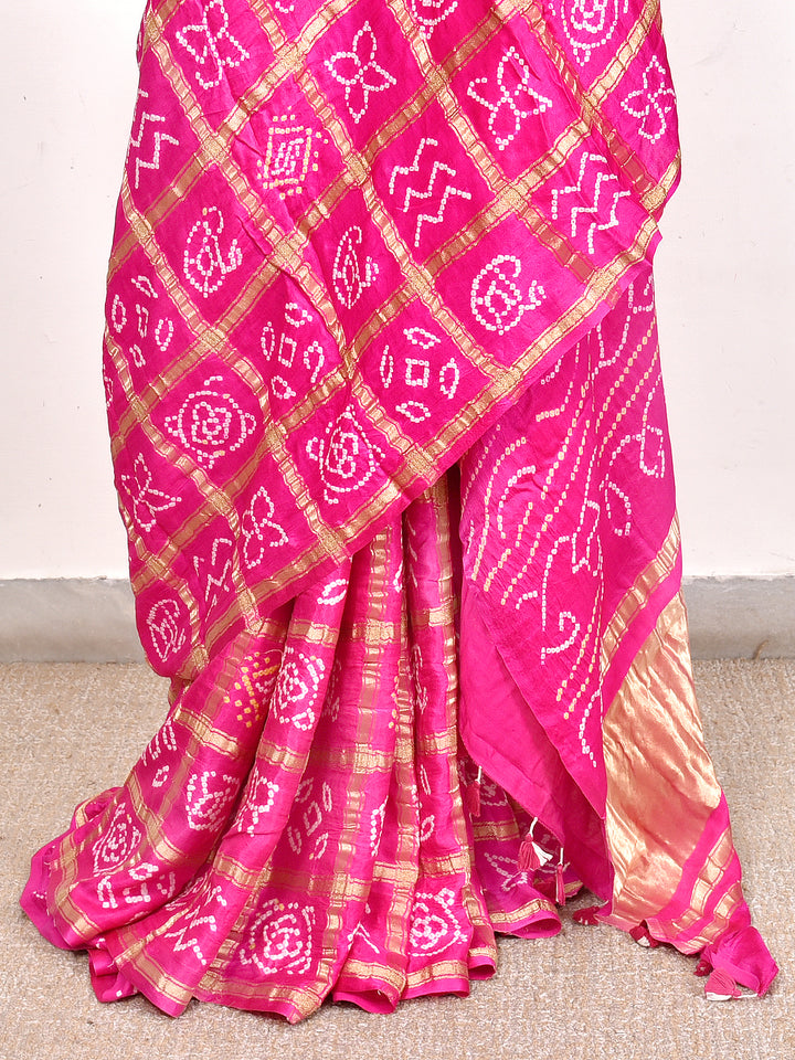 SUBHALI : HAND BANDHANI PURE GAJJI SILK GHARCHOLA SAREE