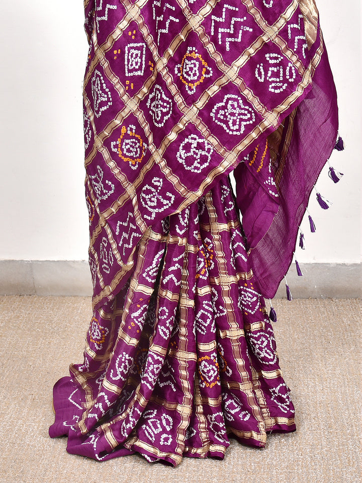 TRISYA : HAND BANDHANI PURE GAJJI SILK GHARCHOLA SAREE