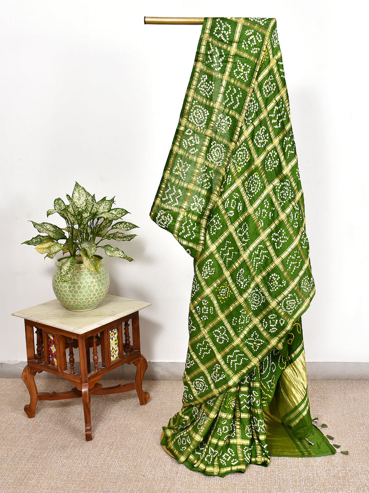 NOORANI  : HAND BANDHANI PURE GAJJI SILK GHARCHOLA SAREE