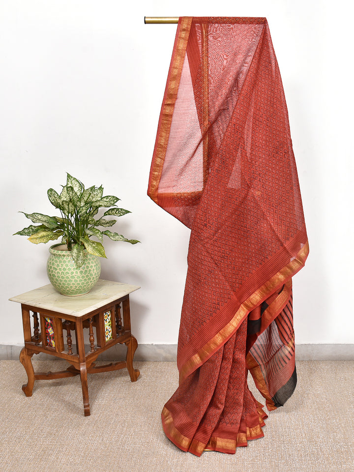 SURILI : FADAT HANDBLOCK PRINT MAHESHWARI COTTION SILK SAREE