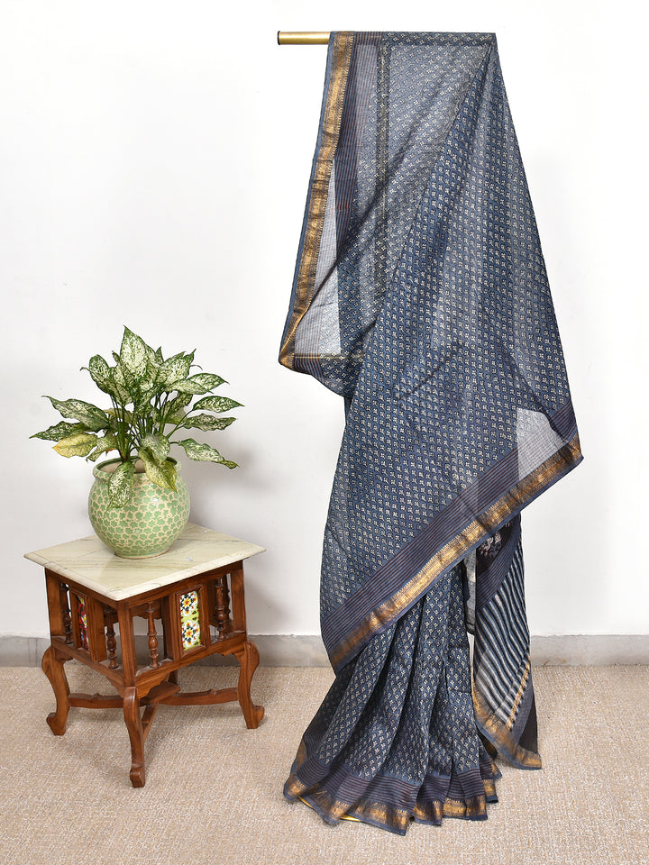 ROOP NAISHA : FADAT HANDBLOCK PRINT MAHESHWARI COTTION SILK SAREE
