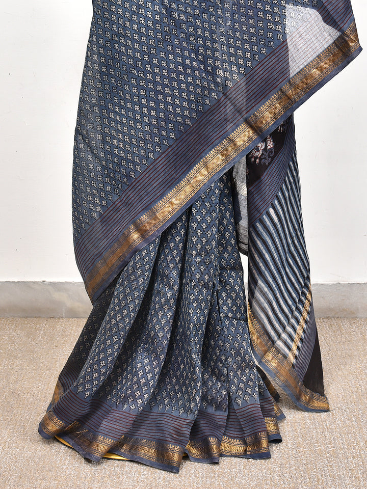 ROOP NAISHA : FADAT HANDBLOCK PRINT MAHESHWARI COTTION SILK SAREE