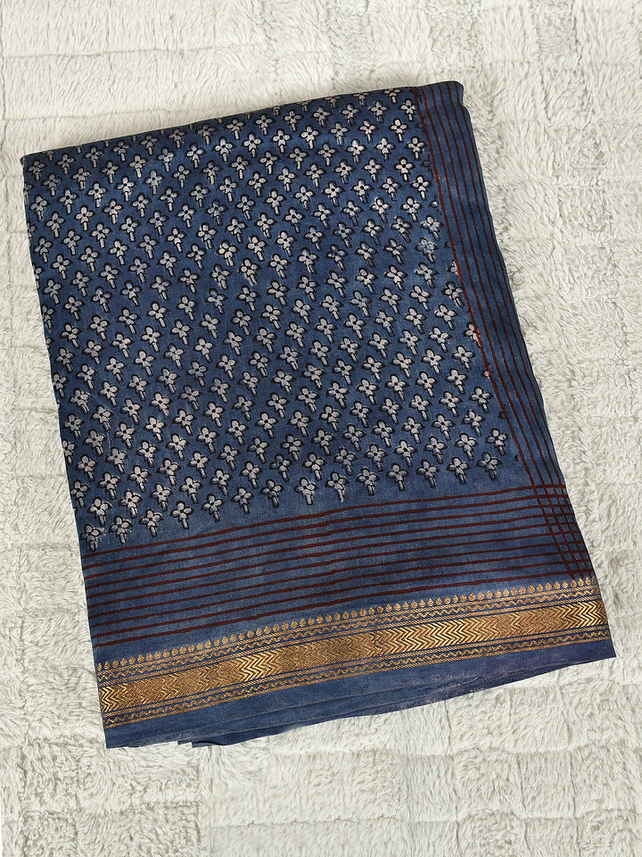 ROOP NAISHA : FADAT HANDBLOCK PRINT MAHESHWARI COTTION SILK SAREE
