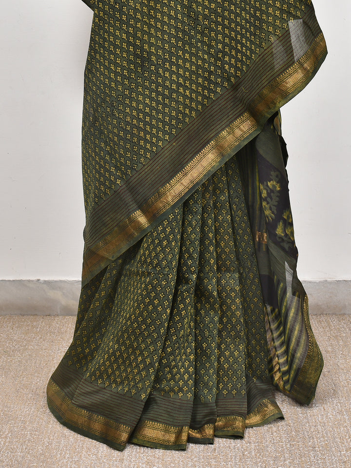 RUKHSAR : FADAT HANDBLOCK PRINT MAHESHWARI COTTION SILK SAREE