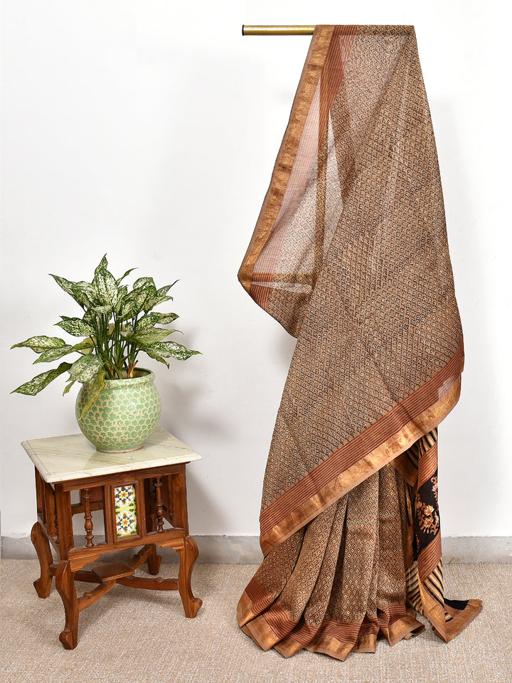 JUGANI : FADAT HANDBLOCK PRINT MAHESHWARI COTTION SILK SAREE