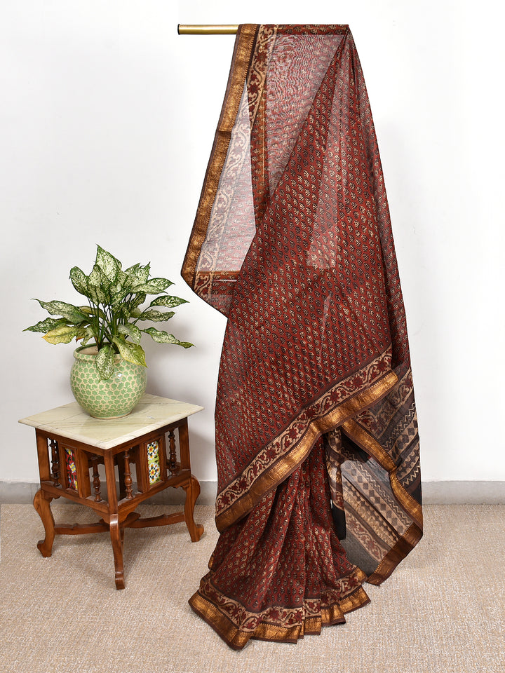 FIRANI : FADAT HANDBLOCK PRINT MAHESHWARI COTTION SILK SAREE