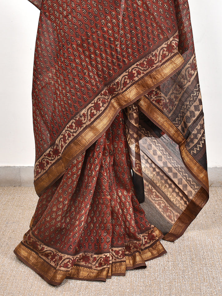 FIRANI : FADAT HANDBLOCK PRINT MAHESHWARI COTTION SILK SAREE