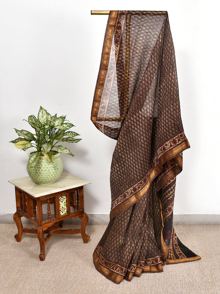 ITI : FADAT HANDBLOCK PRINT MAHESHWARI COTTION SILK SAREE