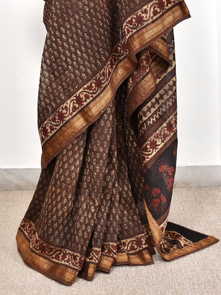 ITI : FADAT HANDBLOCK PRINT MAHESHWARI COTTION SILK SAREE