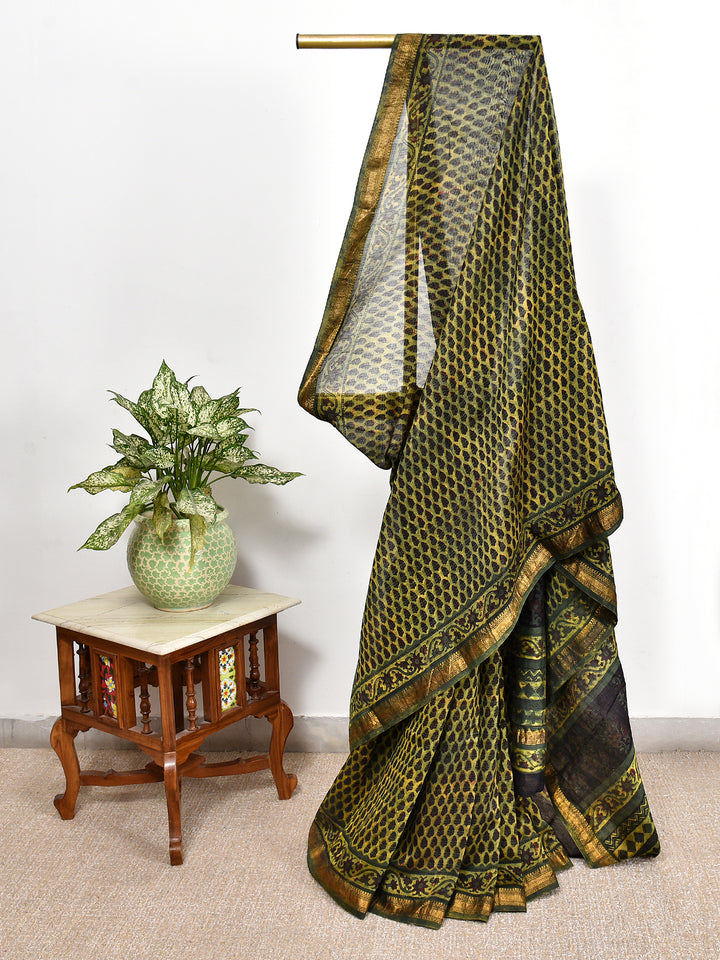 TIMKI : FADAT HANDBLOCK PRINT MAHESHWARI COTTION SILK SAREE