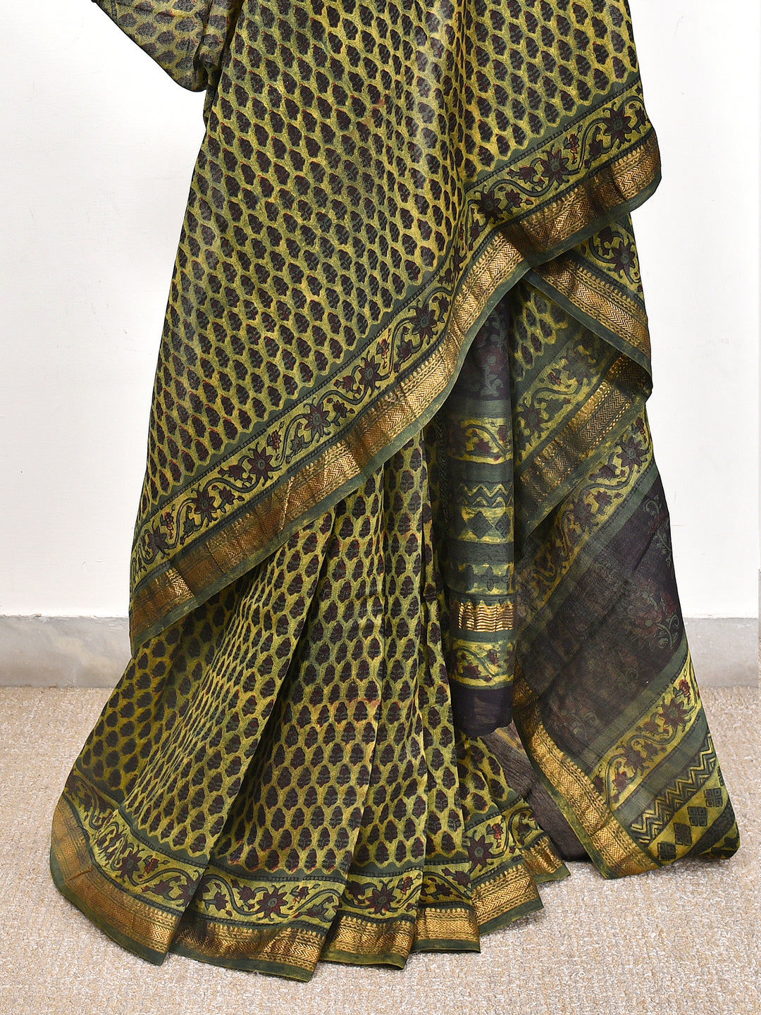 TIMKI : FADAT HANDBLOCK PRINT MAHESHWARI COTTION SILK SAREE