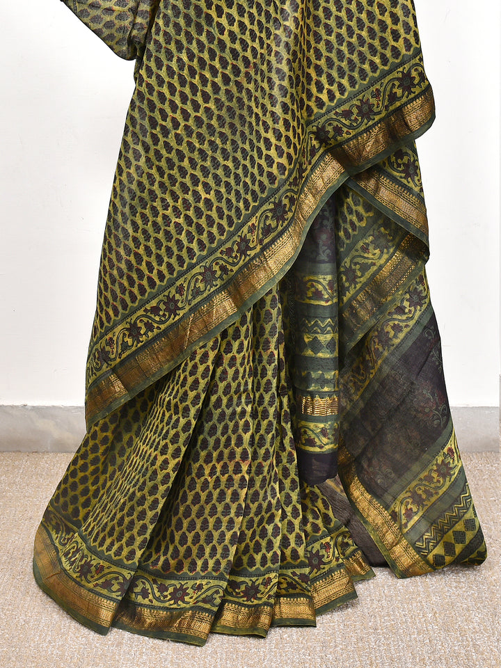 TIMKI : FADAT HANDBLOCK PRINT MAHESHWARI COTTION SILK SAREE