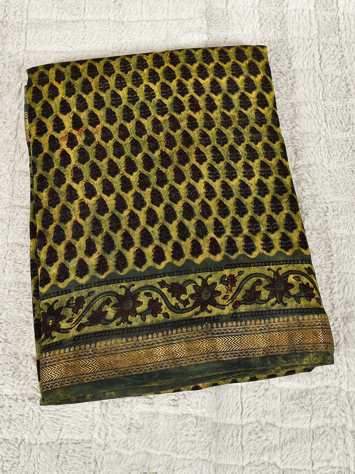 TIMKI : FADAT HANDBLOCK PRINT MAHESHWARI COTTION SILK SAREE