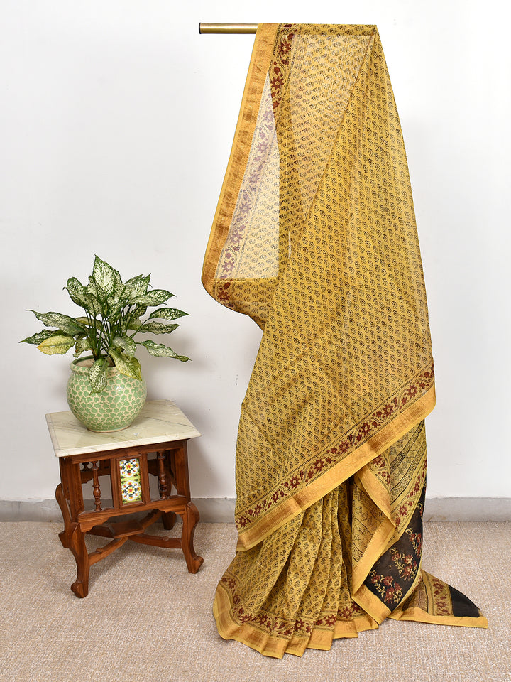 NUTAN : FADAT HANDBLOCK PRINT MAHESHWARI COTTION SILK SAREE