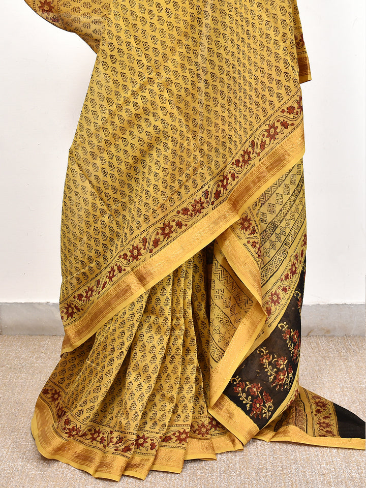 NUTAN : FADAT HANDBLOCK PRINT MAHESHWARI COTTION SILK SAREE