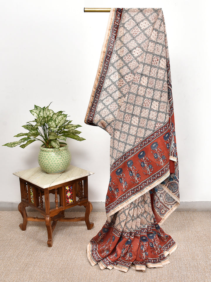CHARVII : AJRAKH HANDBLOCK CHANDERI SAREE