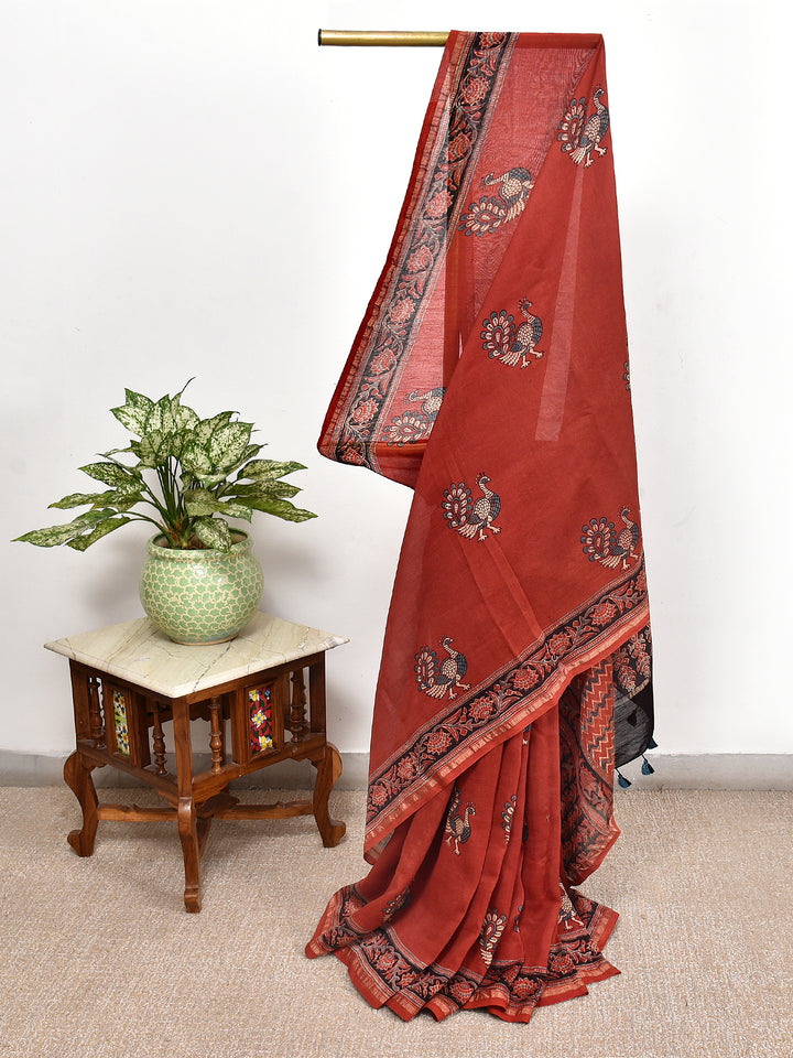 AABHAR : AJRAKH HANDBLOCK CHANDERI SAREE