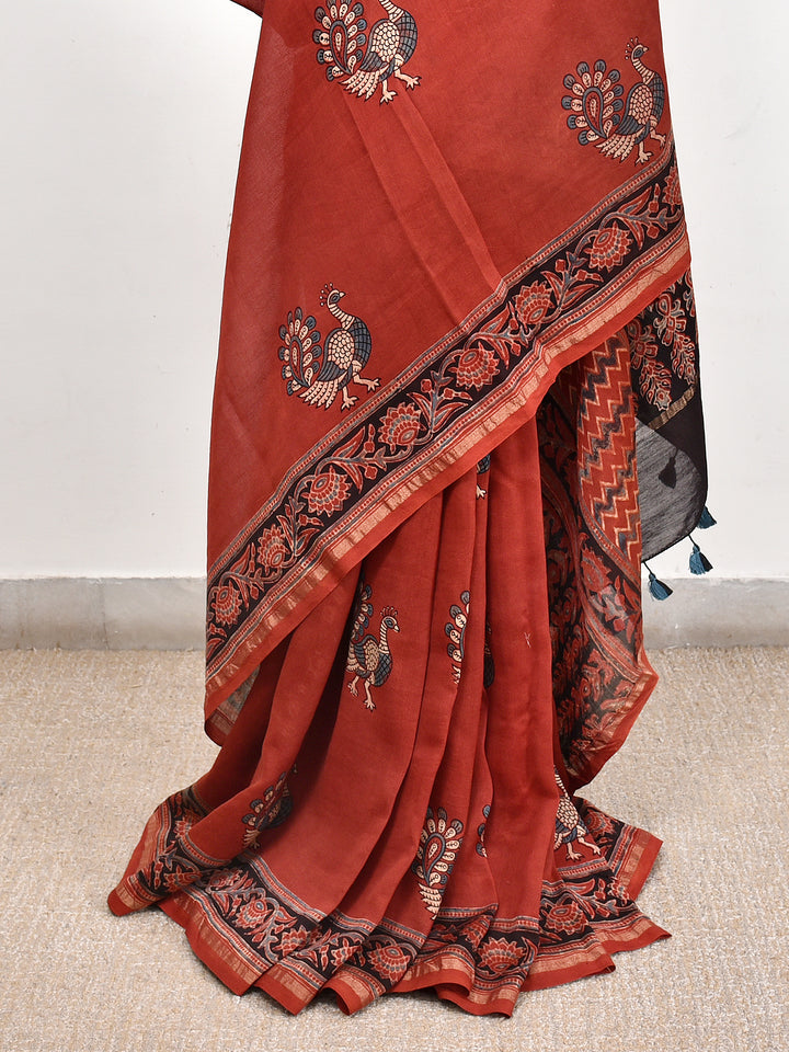 AABHAR : AJRAKH HANDBLOCK CHANDERI SAREE